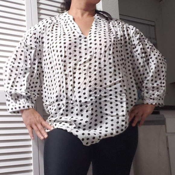 grand & greene Tops - New. NWT Grand Greene ,Polka Dot Blouse, Colors: Black and white, Size XL